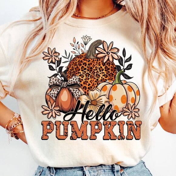Tops - Retro Boho Floral Fall Leopard Pumpkin Unisex T-shirt